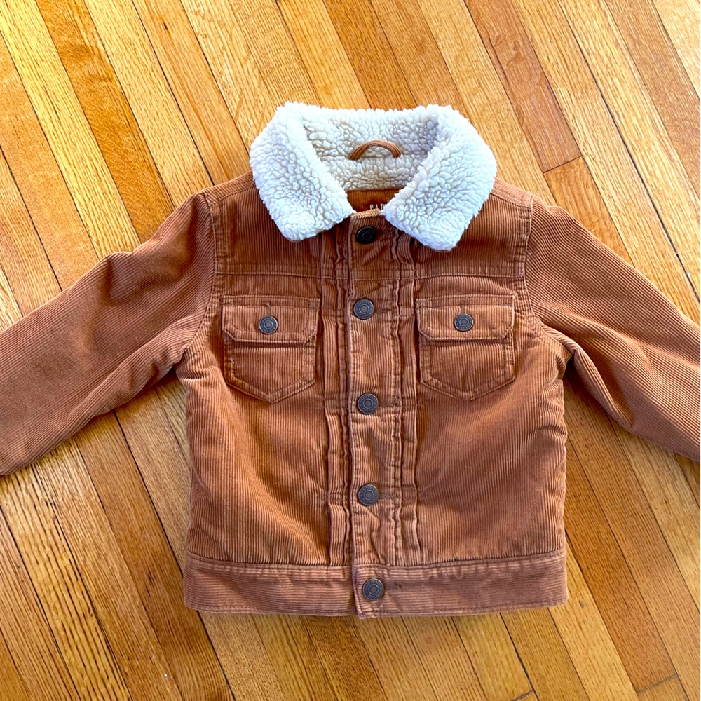 GAP Kids Corduroy Sherpa Collar Jacket - Brown with Cream Collar